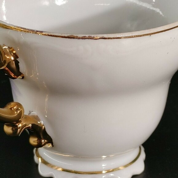Vintage White Pink Floral Porcelain Golden Rim Footed Tea Cup With Handle - Picture 10 of 10